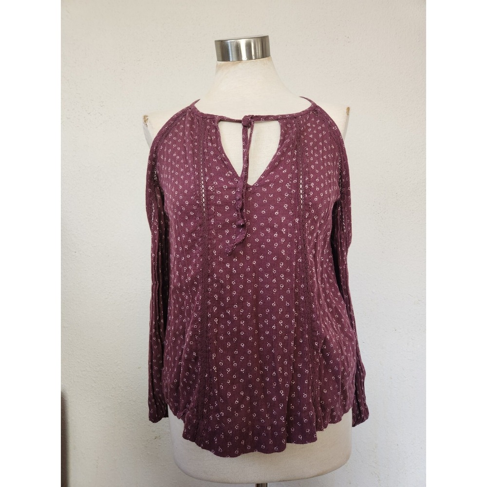 Abercrombie & Fitch Long Sleeve Open Shoulder Burgundy Floral Shirt Womens Small